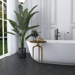 16 in. Gold Round Aluminum Tray Inspired Top End Table with 3 Tripod Legs by Litton Lane -Outlet Litton Lane Store gold litton lane end side tables 84040 44 1000