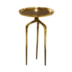 16 in. Gold Round Aluminum Tray Inspired Top End Table with 3 Tripod Legs by Litton Lane