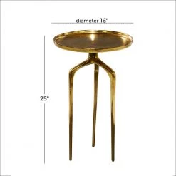 16 in. Gold Round Aluminum Tray Inspired Top End Table with 3 Tripod Legs by Litton Lane -Outlet Litton Lane Store gold litton lane end side tables 84040 c3 1000