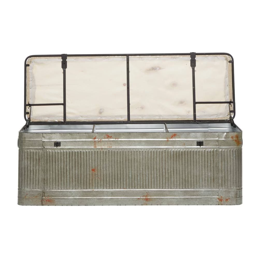 Galvanized Gray Rectangle Storage Bench with Cream Burlap Top and Latches (18 in. x 50 in. x 16 in.) by Litton Lane 5 Galvanized Gray Rectangle Storage Bench with Cream Burlap Top and Latches (18 in. x 50 in. x 16 in.) by Litton Lane - Image 3
