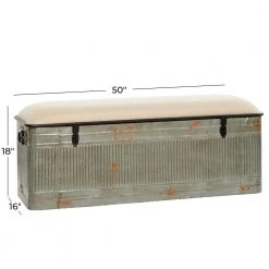 Galvanized Gray Rectangle Storage Bench with Cream Burlap Top and Latches (18 in. x 50 in. x 16 in.) by Litton Lane 29 Galvanized Gray Rectangle Storage Bench with Cream Burlap Top and Latches (18 in. x 50 in. x 16 in.) by Litton Lane -Outlet Litton Lane Store gray litton lane bedroom benches 60966 76 1000