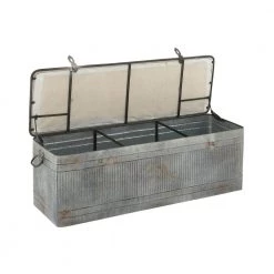 Galvanized Gray Rectangle Storage Bench with Cream Burlap Top and Latches (18 in. x 50 in. x 16 in.) by Litton Lane 23 Galvanized Gray Rectangle Storage Bench with Cream Burlap Top and Latches (18 in. x 50 in. x 16 in.) by Litton Lane -Outlet Litton Lane Store gray litton lane bedroom benches 60966 77 1000