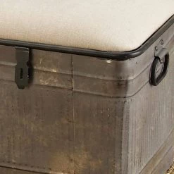 Galvanized Gray Rectangle Storage Bench with Cream Burlap Top and Latches (18 in. x 50 in. x 16 in.) by Litton Lane 20 Galvanized Gray Rectangle Storage Bench with Cream Burlap Top and Latches (18 in. x 50 in. x 16 in.) by Litton Lane -Outlet Litton Lane Store gray litton lane bedroom benches 60966 a0 1000