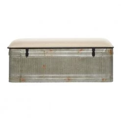Galvanized Gray Rectangle Storage Bench with Cream Burlap Top and Latches (18 in. x 50 in. x 16 in.) by Litton Lane 24 Galvanized Gray Rectangle Storage Bench with Cream Burlap Top and Latches (18 in. x 50 in. x 16 in.) by Litton Lane -Outlet Litton Lane Store gray litton lane bedroom benches 60966 c3 1000