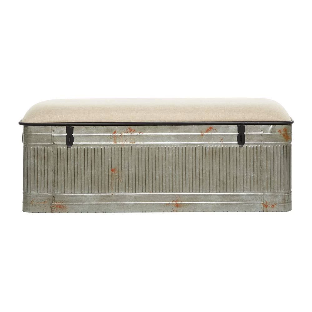 Galvanized Gray Rectangle Storage Bench with Cream Burlap Top and Latches (18 in. x 50 in. x 16 in.) by Litton Lane 10 Galvanized Gray Rectangle Storage Bench with Cream Burlap Top and Latches (18 in. x 50 in. x 16 in.) by Litton Lane - Image 8