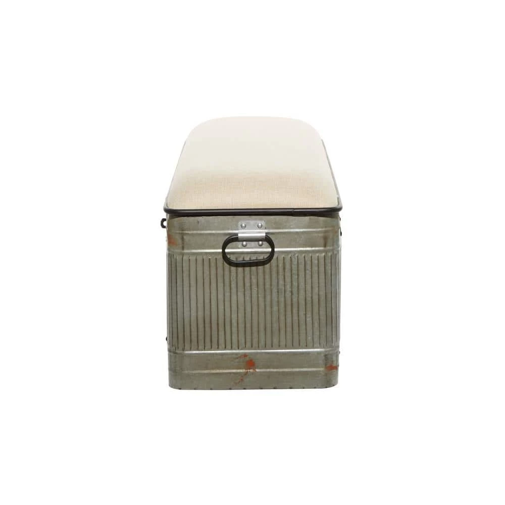 Galvanized Gray Rectangle Storage Bench with Cream Burlap Top and Latches (18 in. x 50 in. x 16 in.) by Litton Lane 4 Galvanized Gray Rectangle Storage Bench with Cream Burlap Top and Latches (18 in. x 50 in. x 16 in.) by Litton Lane - Image 2