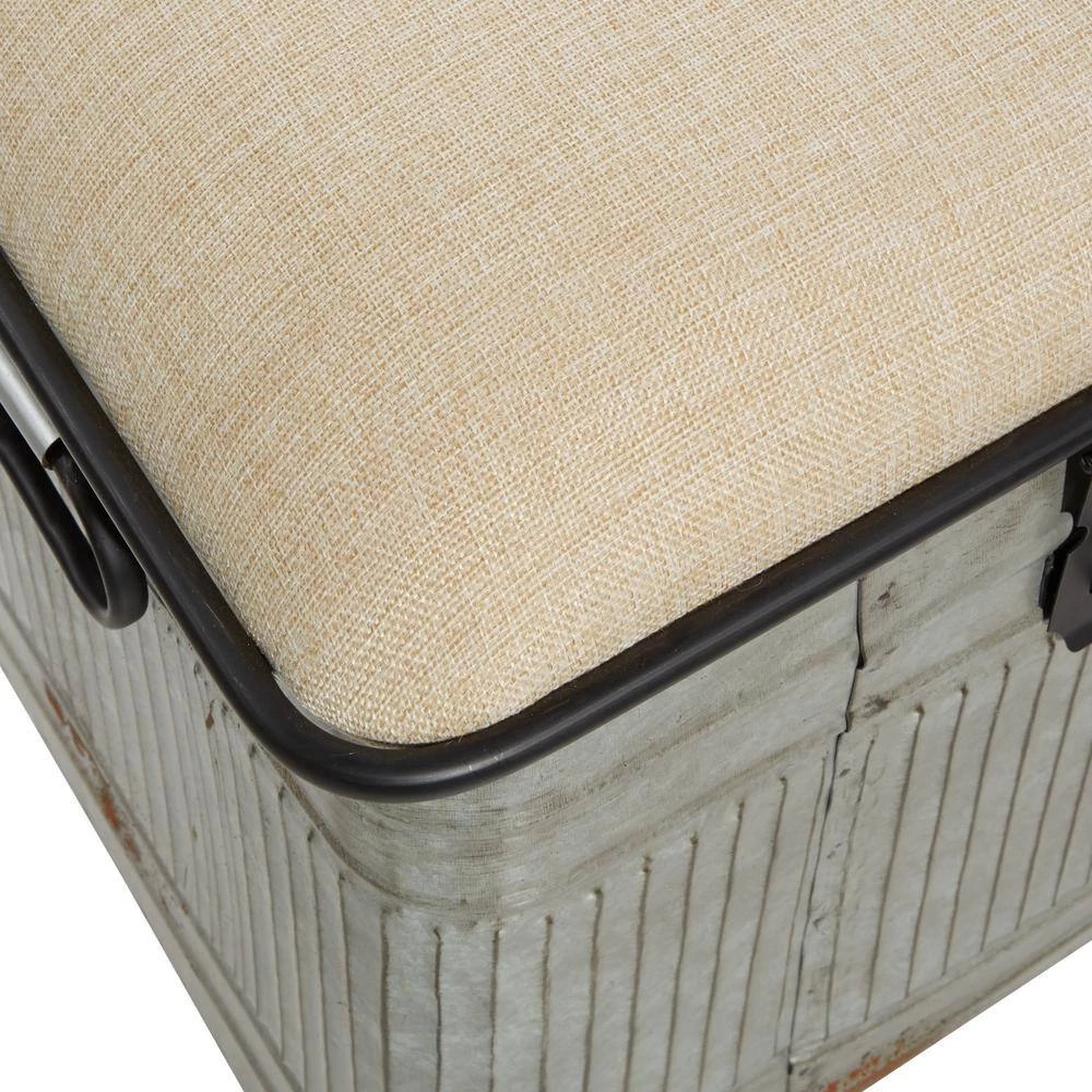 Galvanized Gray Rectangle Storage Bench with Cream Burlap Top and Latches (18 in. x 50 in. x 16 in.) by Litton Lane 14 Galvanized Gray Rectangle Storage Bench with Cream Burlap Top and Latches (18 in. x 50 in. x 16 in.) by Litton Lane - Image 12