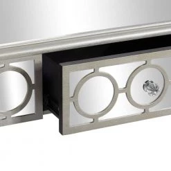 23" Silver Rectangle Wood Mirrored Geometric Single Drawer Console Table with Mirror and Circular Panel Inlay (Set of 2) by Litton Lane -Outlet Litton Lane Store gray litton lane console tables 58753 a0 1000