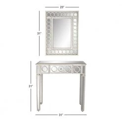 23" Silver Rectangle Wood Mirrored Geometric Single Drawer Console Table with Mirror and Circular Panel Inlay (Set of 2) by Litton Lane -Outlet Litton Lane Store gray litton lane console tables 58753 c3 1000