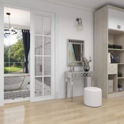 23" Silver Rectangle Wood Mirrored Geometric Single Drawer Console Table with Mirror and Circular Panel Inlay (Set of 2) by Litton Lane -Outlet Litton Lane Store gray litton lane console tables 58753 fa 1000