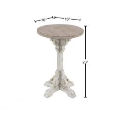 16 in. White Round Wood Intricately Carved Scroll End Table with Brown Top by Litton Lane -Outlet Litton Lane Store gray litton lane end side tables 42931 40 1000