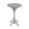 16 in. White Round Wood Intricately Carved Scroll End Table with Brown Top by Litton Lane
