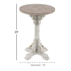 16 in. White Round Wood Intricately Carved Scroll End Table with Brown Top by Litton Lane -Outlet Litton Lane Store gray litton lane end side tables 42931 c3 1000