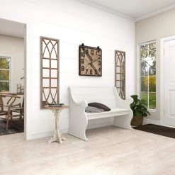 16 in. White Round Wood Intricately Carved Scroll End Table with Brown Top by Litton Lane -Outlet Litton Lane Store gray litton lane end side tables 42931 fa 1000