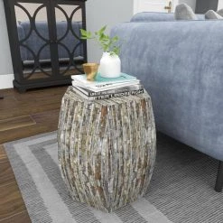 16 in. Multi Colored Hexagon Wood Handmade End Table by Litton Lane -Outlet Litton Lane Store gray litton lane end side tables 49096 c3 1000