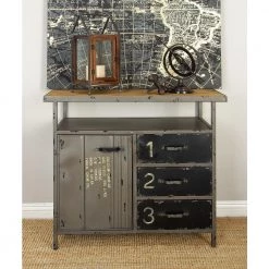 Gray Army Surplus Style 3 Drawers 2 Shelves and 1 Door Cabinet with Numbers and Text by Litton Lane 25 Gray Army Surplus Style 3 Drawers 2 Shelves and 1 Door Cabinet with Numbers and Text by Litton Lane -Outlet Litton Lane Store grey litton lane accent cabinets 55562 31 1000