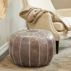 18 in. Gray Leather Bohemian Pouf by Litton Lane -Outlet Litton Lane Store grey litton lane bar stools 042310 31 1000