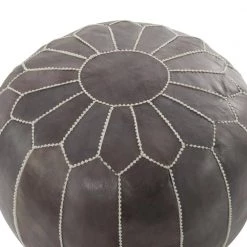 18 in. Gray Leather Bohemian Pouf by Litton Lane -Outlet Litton Lane Store grey litton lane bar stools 042310 4f 1000