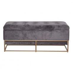Gray Storage Glam Bench 19 in. x 44 in. x 17 in. by Litton Lane