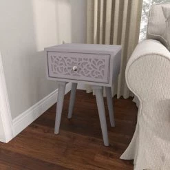 13 in. Gray Rectangle Wood Intricately Carved Single Drawer Scroll End Table by Litton Lane -Outlet Litton Lane Store grey litton lane coffee tables 31892 1f 1000