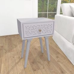 13 in. Gray Rectangle Wood Intricately Carved Single Drawer Scroll End Table by Litton Lane -Outlet Litton Lane Store grey litton lane coffee tables 31892 44 1000