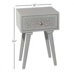 13 in. Gray Rectangle Wood Intricately Carved Single Drawer Scroll End Table by Litton Lane -Outlet Litton Lane Store grey litton lane coffee tables 31892 c3 1000