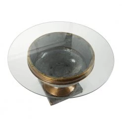 32 in. x 19 in. Contemporary Gray Medium Metal Coffee Table with Glass Top by Litton Lane