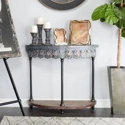 36 in. Gray Half Moon Metal Farmhouse Console Table by Litton Lane 17 36 in. Gray Half Moon Metal Farmhouse Console Table by Litton Lane -Outlet Litton Lane Store grey litton lane console tables 90035 31 1000
