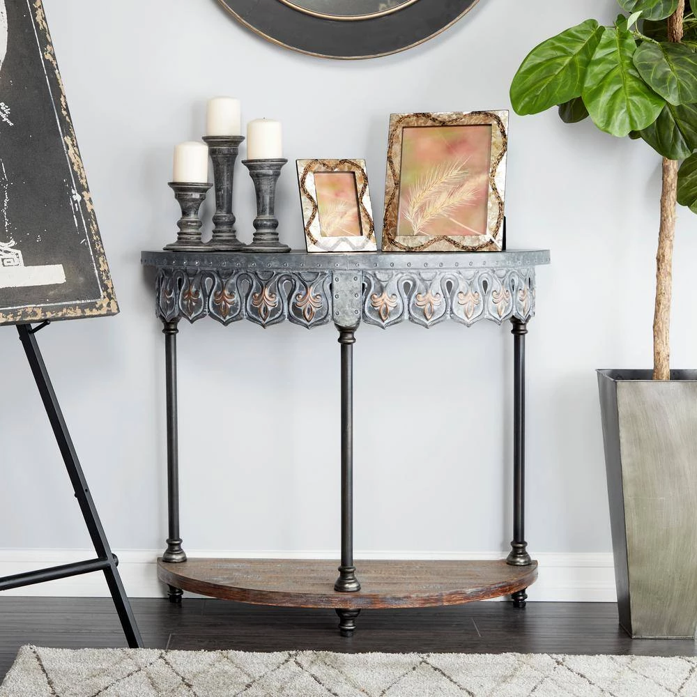 36 in. Gray Half Moon Metal Farmhouse Console Table by Litton Lane 10 36 in. Gray Half Moon Metal Farmhouse Console Table by Litton Lane - Image 8