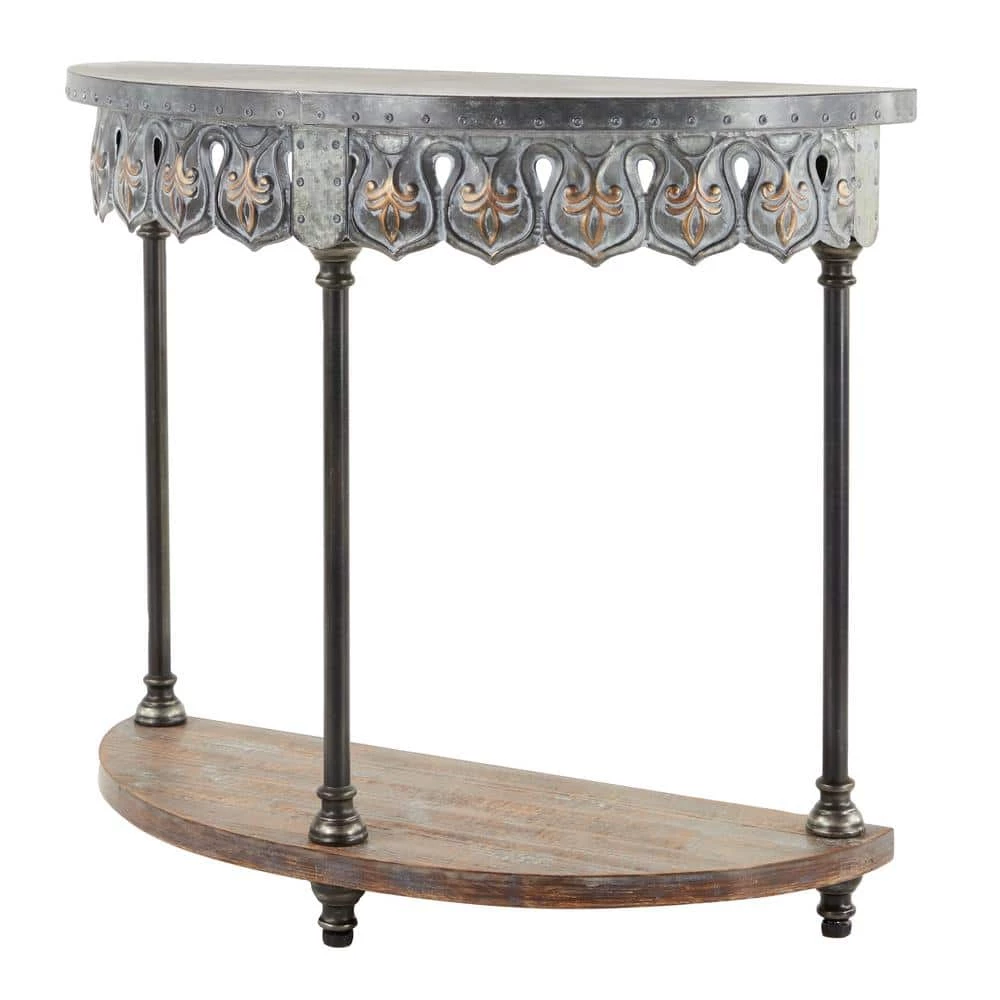 36 in. Gray Half Moon Metal Farmhouse Console Table by Litton Lane 4 36 in. Gray Half Moon Metal Farmhouse Console Table by Litton Lane - Image 2