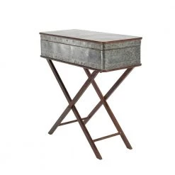 16 in. Gray Rectangle Metal End Table with Suitcase Style Top by Litton Lane
