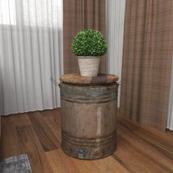 16 in. Gray Round Wood End Table with Brown Top by Litton Lane -Outlet Litton Lane Store grey litton lane end side tables 45259 1f 1000