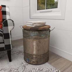 16 in. Gray Round Wood End Table with Brown Top by Litton Lane -Outlet Litton Lane Store grey litton lane end side tables 45259 44 1000