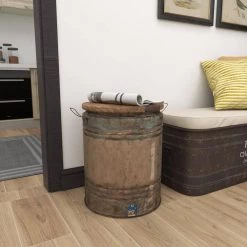 16 in. Gray Round Wood End Table with Brown Top by Litton Lane -Outlet Litton Lane Store grey litton lane end side tables 45259 4f 1000