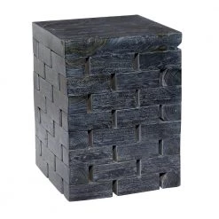 14 in. Gray Rectangle Teak Wood Mosaic Design End Table by Litton Lane