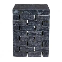 14 in. Gray Rectangle Teak Wood Mosaic Design End Table by Litton Lane -Outlet Litton Lane Store grey litton lane end side tables 71472 66 1000