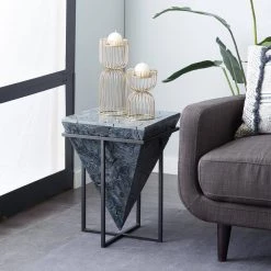 16 in. Gray Square Wood Mosaic Design End Table with Black Metal Stand by Litton Lane -Outlet Litton Lane Store grey litton lane end side tables 71484 31 1000