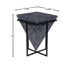 16 in. Gray Square Wood Mosaic Design End Table with Black Metal Stand by Litton Lane -Outlet Litton Lane Store grey litton lane end side tables 71484 40 1000