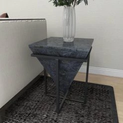 16 in. Gray Square Wood Mosaic Design End Table with Black Metal Stand by Litton Lane -Outlet Litton Lane Store grey litton lane end side tables 71484 4f 1000