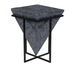 16 in. Gray Square Wood Mosaic Design End Table with Black Metal Stand by Litton Lane -Outlet Litton Lane Store grey litton lane end side tables 71484 66 1000