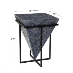 16 in. Gray Square Wood Mosaic Design End Table with Black Metal Stand by Litton Lane -Outlet Litton Lane Store grey litton lane end side tables 71484 76 1000