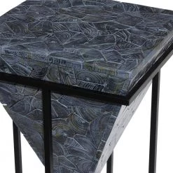 16 in. Gray Square Wood Mosaic Design End Table with Black Metal Stand by Litton Lane -Outlet Litton Lane Store grey litton lane end side tables 71484 a0 1000
