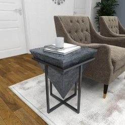 16 in. Gray Square Wood Mosaic Design End Table with Black Metal Stand by Litton Lane -Outlet Litton Lane Store grey litton lane end side tables 71484 c3 1000