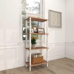 57 in. White Farmhouse Wood 4 Shelf Shelving Unit by Litton Lane -Outlet Litton Lane Store ivory white litton lane bookcases bookshelves 39735 44 1000