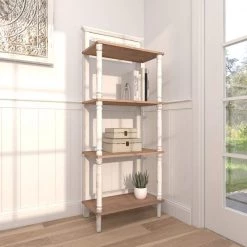 57 in. White Farmhouse Wood 4 Shelf Shelving Unit by Litton Lane -Outlet Litton Lane Store ivory white litton lane bookcases bookshelves 39735 4f 1000