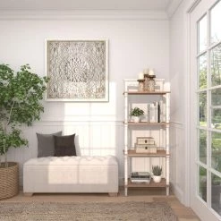 57 in. White Farmhouse Wood 4 Shelf Shelving Unit by Litton Lane -Outlet Litton Lane Store ivory white litton lane bookcases bookshelves 39735 fa 1000