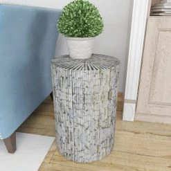 14 in. Light Blue Cylinder Wood Handmade End Table by Litton Lane -Outlet Litton Lane Store light blue litton lane end side tables 48983 1f 1000