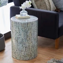 14 in. Light Blue Cylinder Wood Handmade End Table by Litton Lane -Outlet Litton Lane Store light blue litton lane end side tables 48983 31 1000