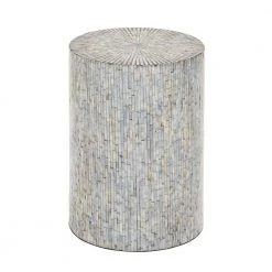 14 in. Light Blue Cylinder Wood Handmade End Table by Litton Lane