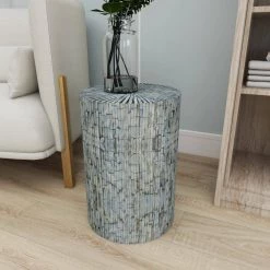 14 in. Light Blue Cylinder Wood Handmade End Table by Litton Lane -Outlet Litton Lane Store light blue litton lane end side tables 48983 fa 1000